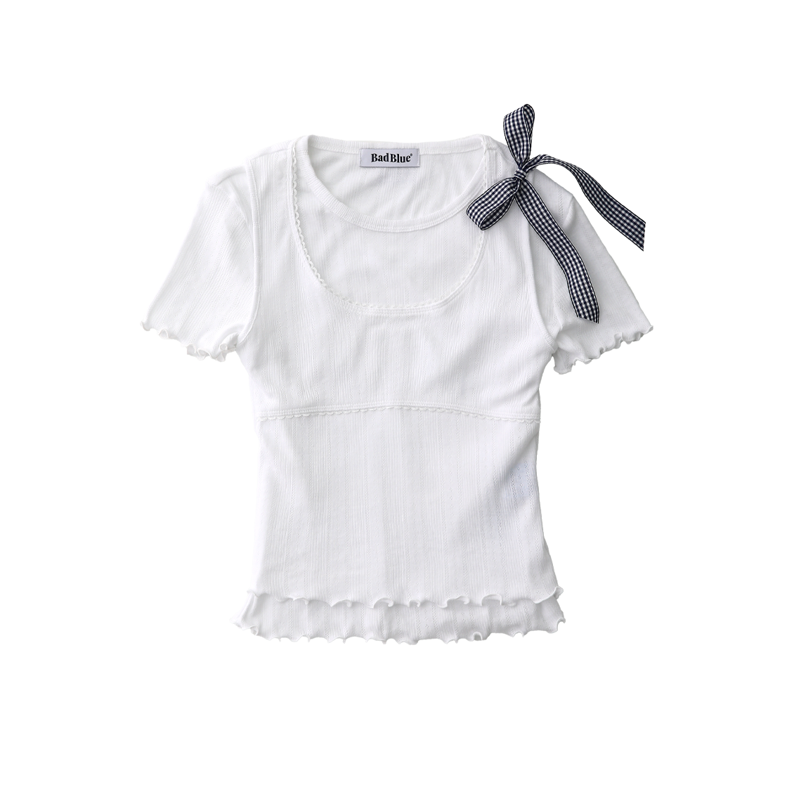배드블루 셋업 리본 레이어드 티 화이트(BadBlue Setup Ribbon Layerd Tee White)