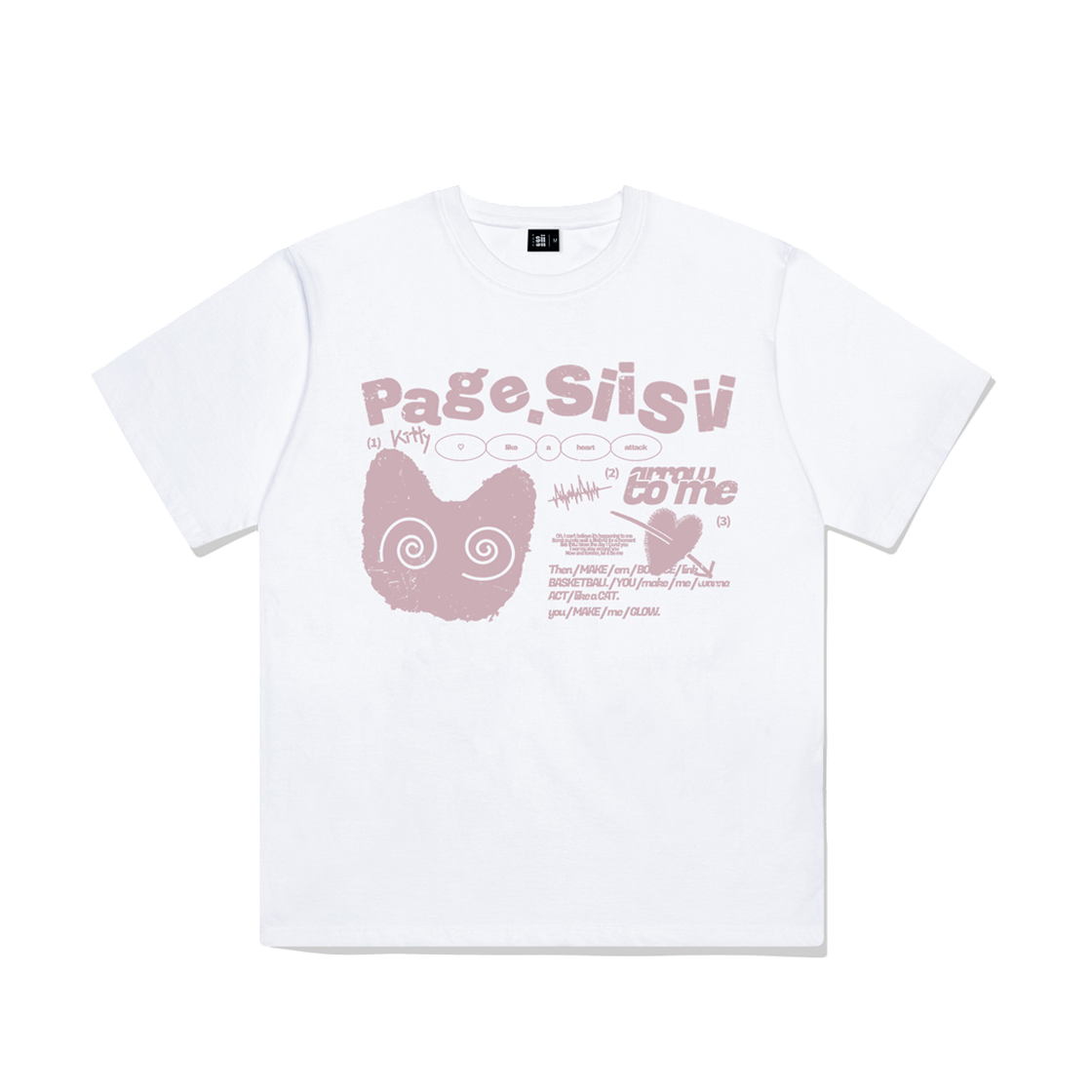 P251OTS030WH pagesiisii Heart Attack Cat Printed Short Sleeve T-shirt White
