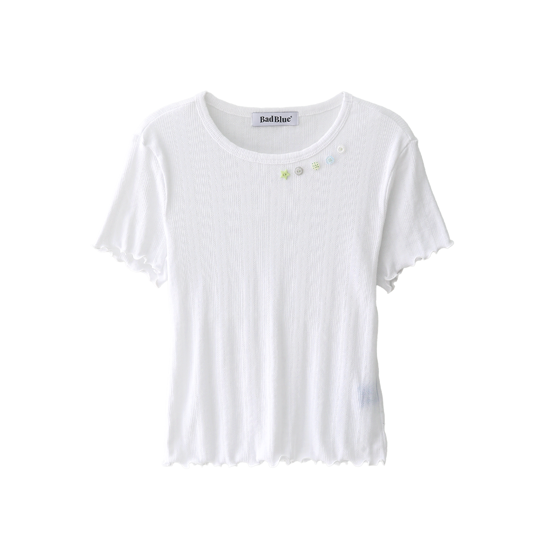 배드블루 버튼 베이비 티 화이트(BadBlue Buttons Baby Tee White)