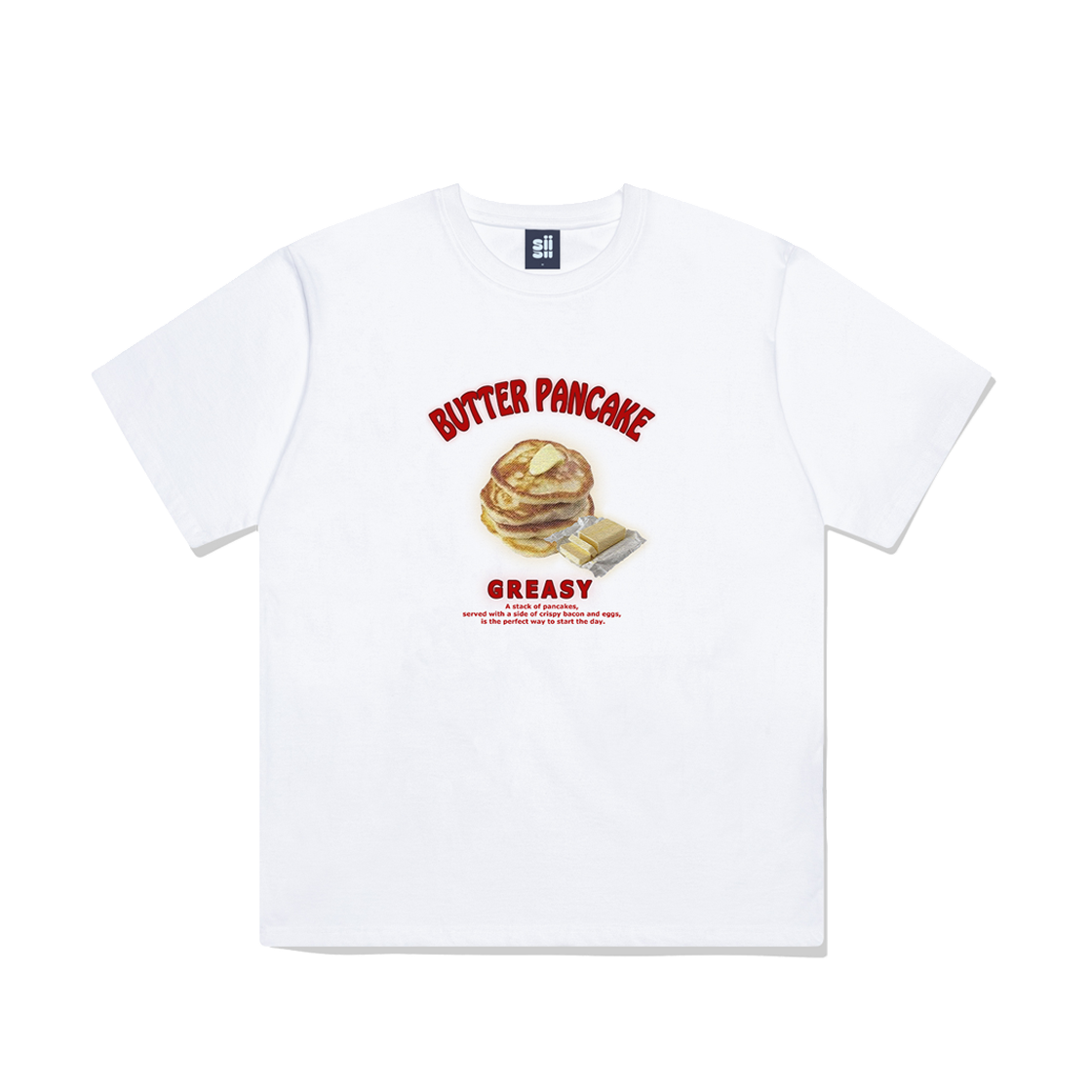 P241OTS007WH pagesiisii Butter Pancake Print Short Sleeve T-shirt White