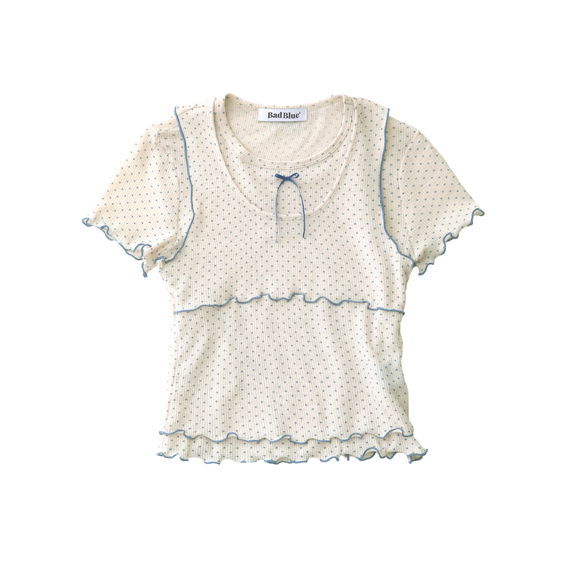 배드블루 셋업 쉬어 도트 레이어드 티 베이지(BadBlue Setup Sheer Dot Layerd Tee Beige)