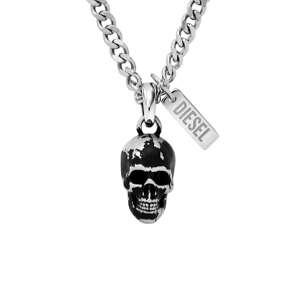 Diesel Dx1581040 Stainless Steel Pendant Necklace Silver Black 착용 스타일