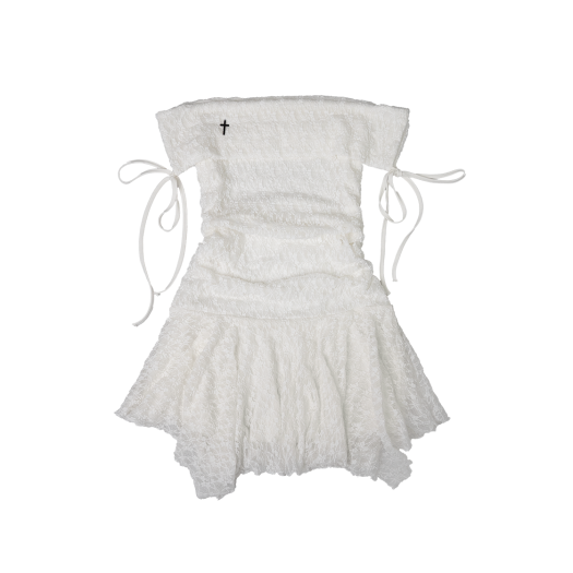 25SSOP02IV Elfelfelf Archives Angelic Stripe Dress Ivory