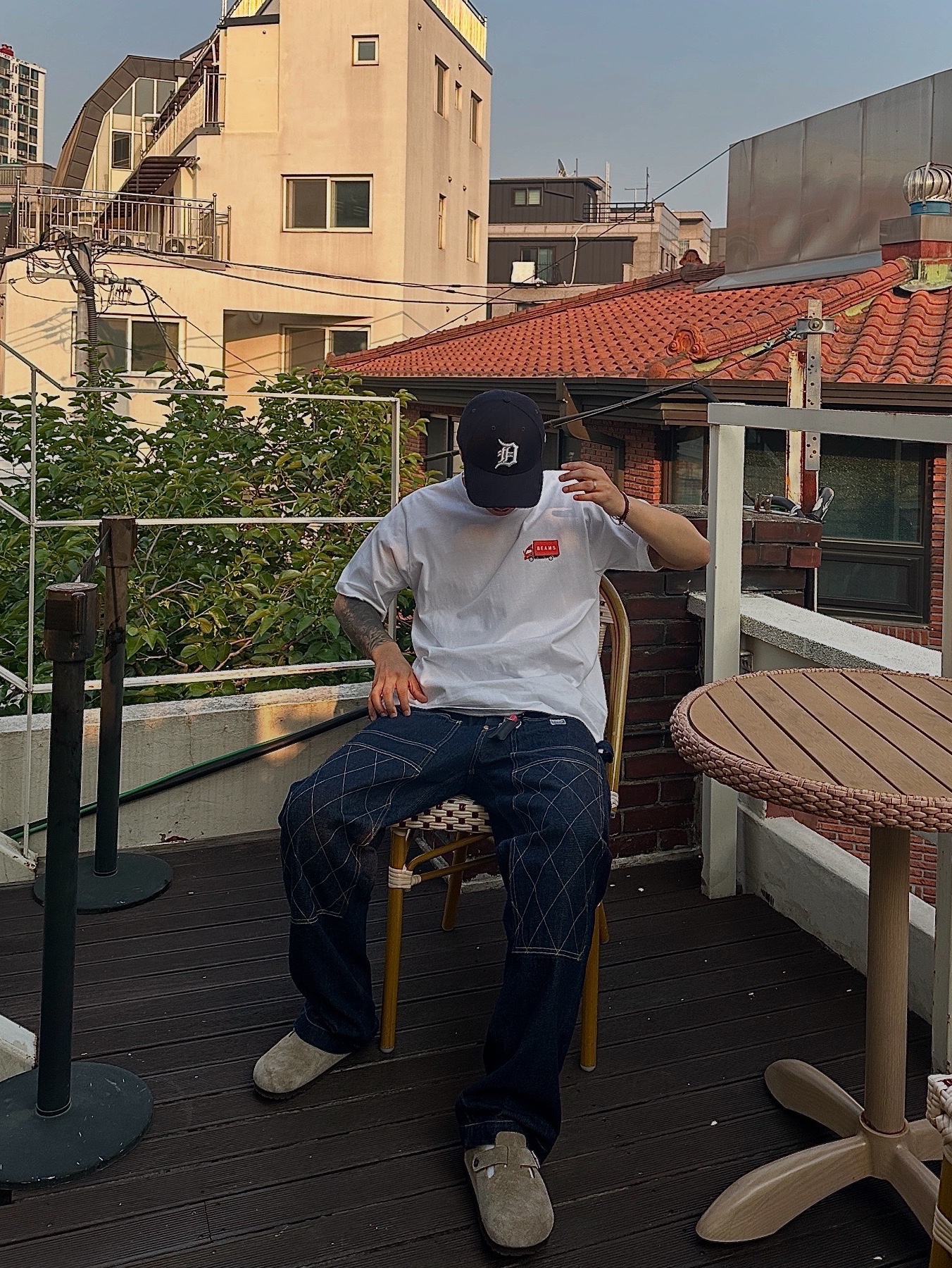 Kapital 11.5 oz. Denim Lumber Pants Indigo, Birkenstock Boston Suede Leather Taupe - Regular 착용 스타일 - 2