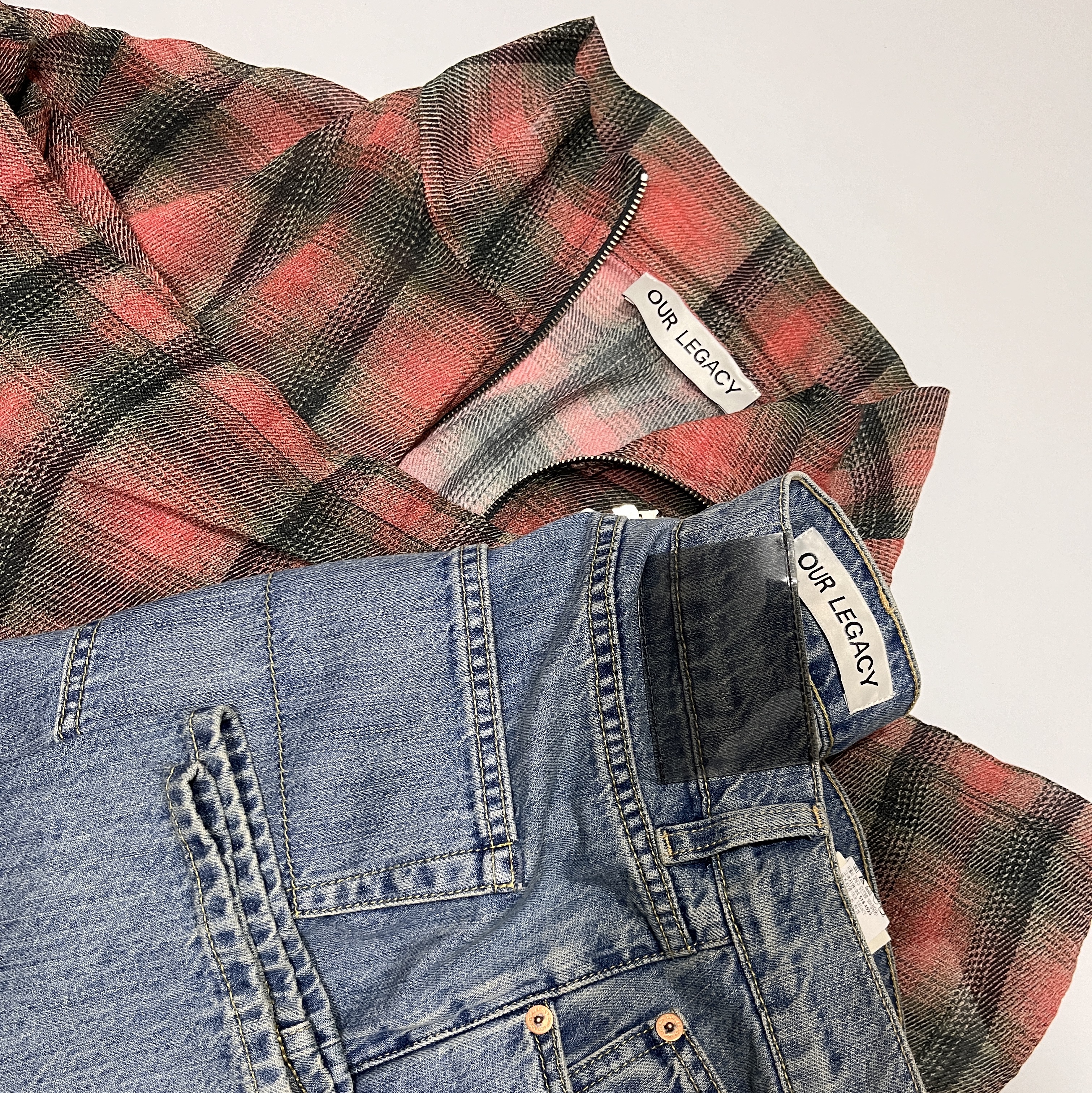 Our Legacy Shrunken Full zip Polo Jacket Big Lumbercheck Print 착용 스타일 - 2