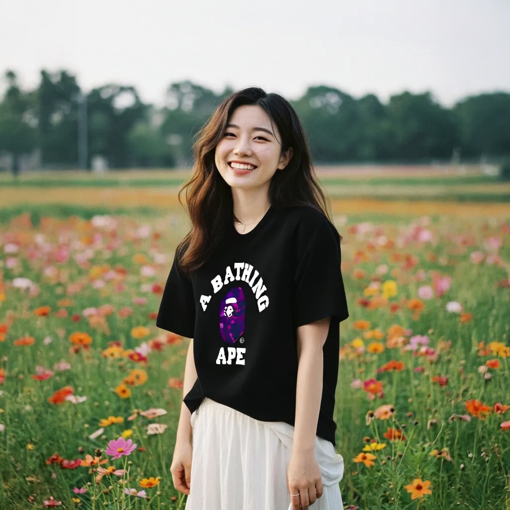 BAPE Color Camo College T-Shirt Black Purple 착용 스타일