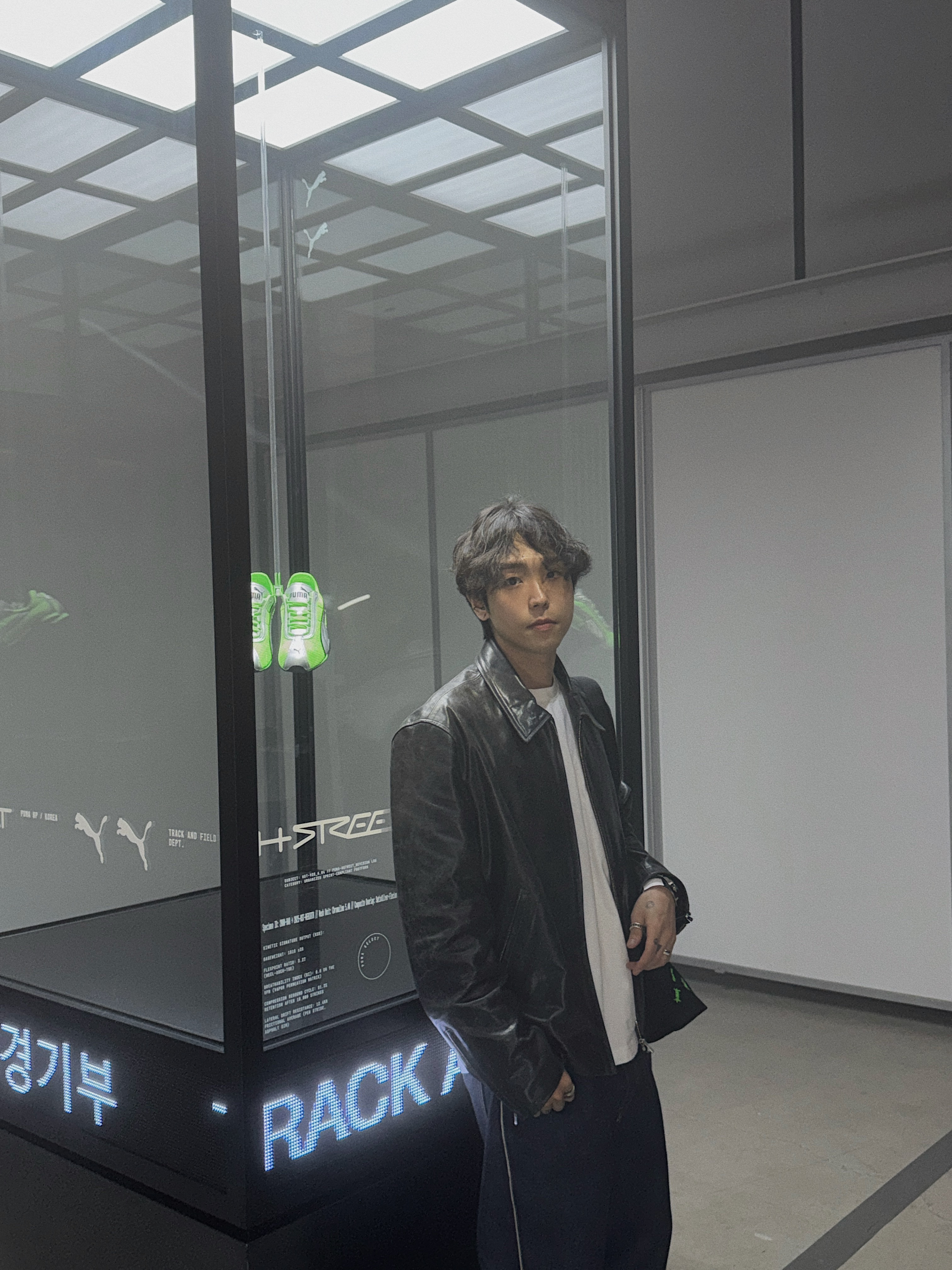 STU Lamb Skin Leather Jacket Black, Puma H-street OG Green Silver 착용 스타일 - 1