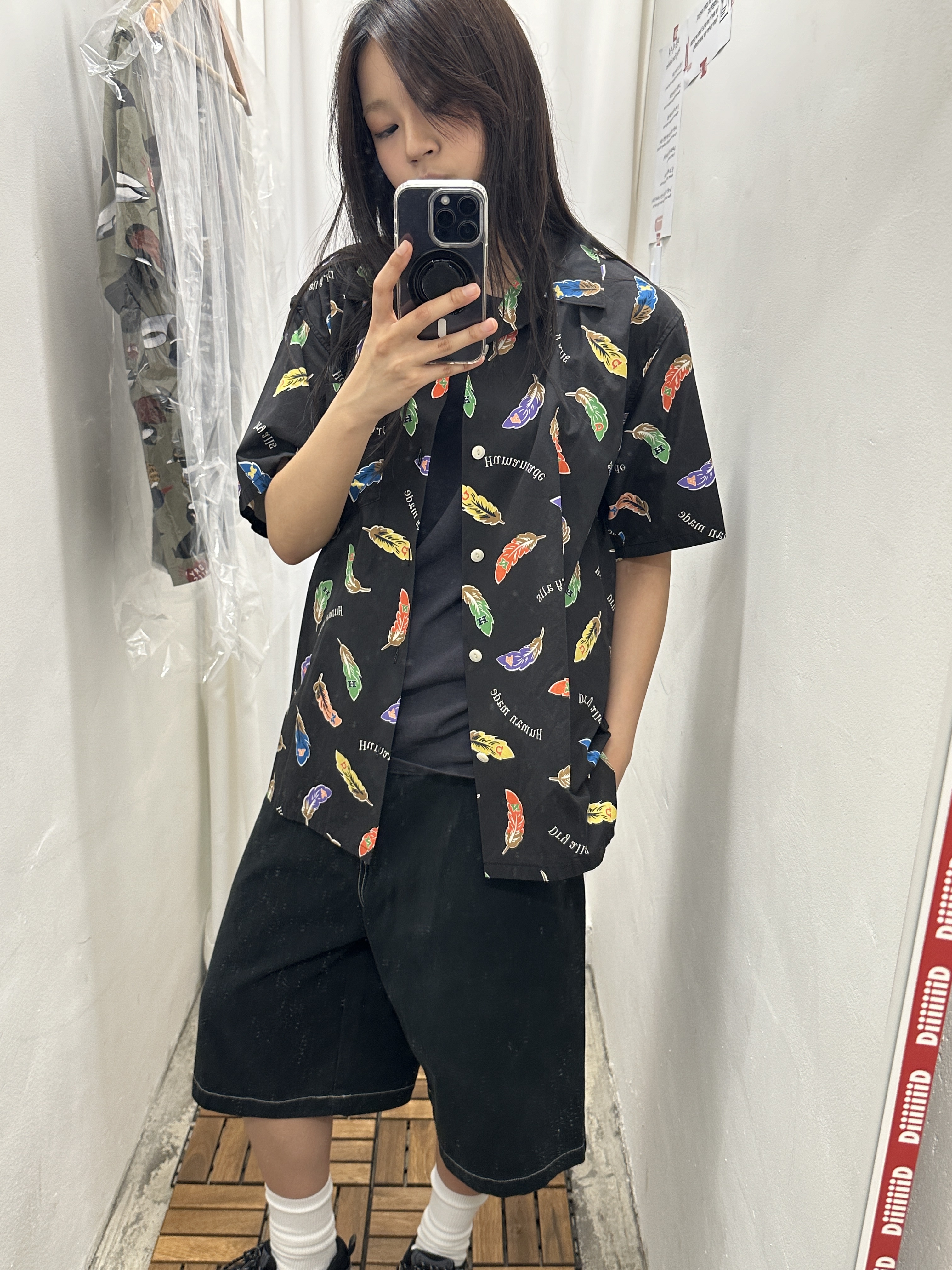 Human Made Duck S/S Shirt Olive Drab, Human Made Feather Aloha Shirt Black 착용 스타일 - 3