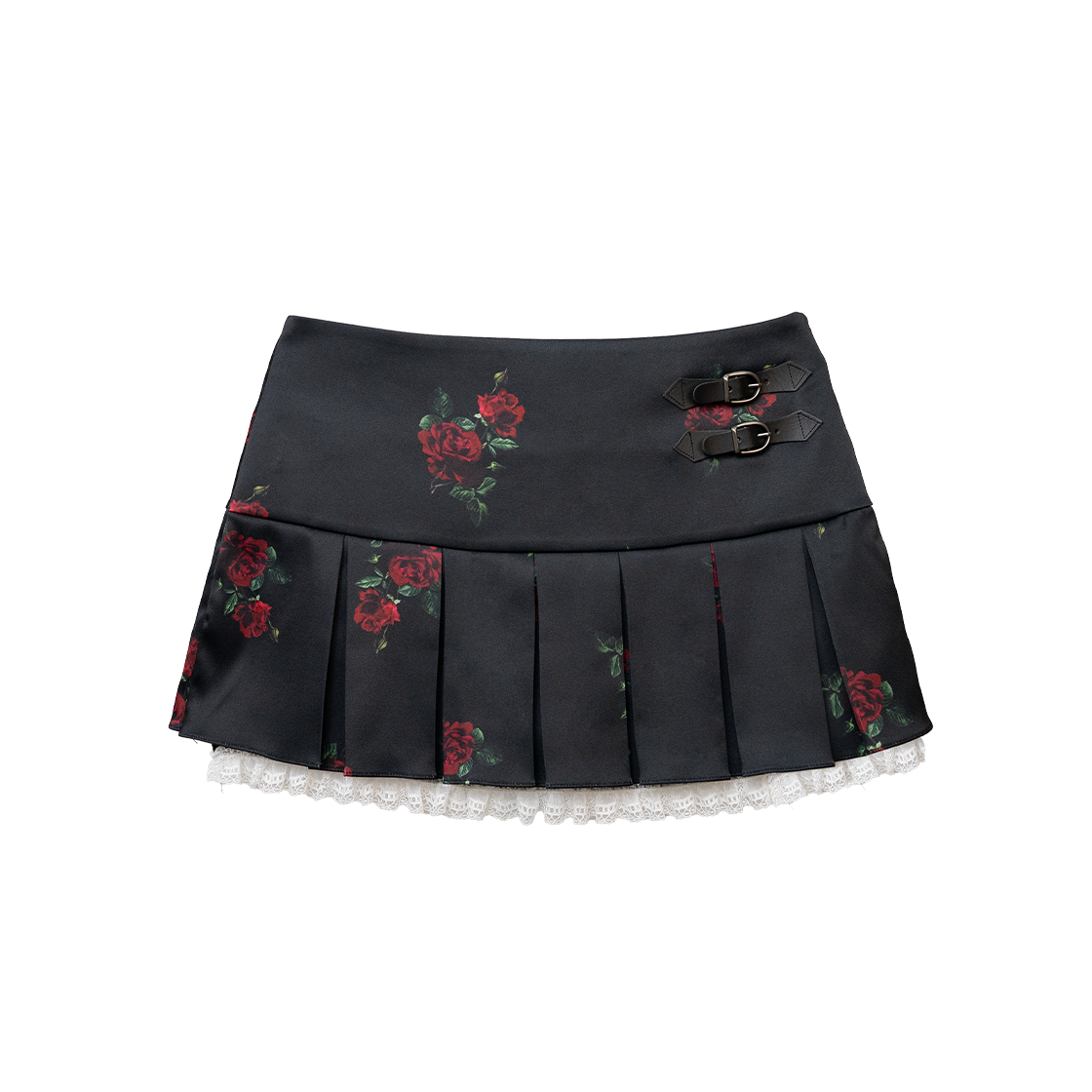 25SSSK01BK Elfelfelf Archives Floral Lace Pleats Skirt Black