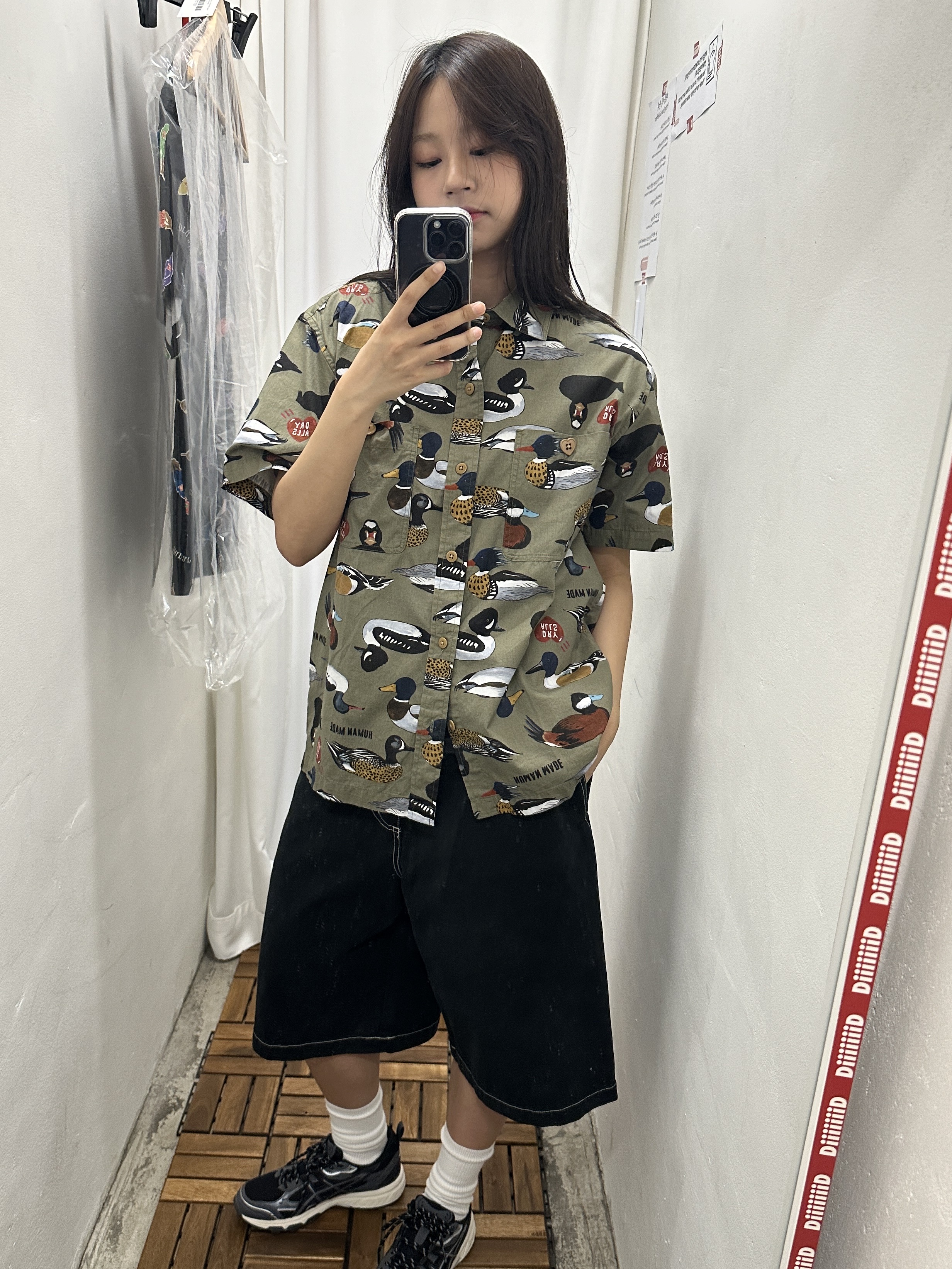 Human Made Duck S/S Shirt Olive Drab, Human Made Feather Aloha Shirt Black 착용 스타일 - 2