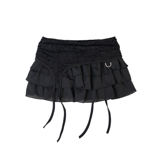 25SSSK02BK Elfelfelf Archives Lace Gater Frill Skirt Black