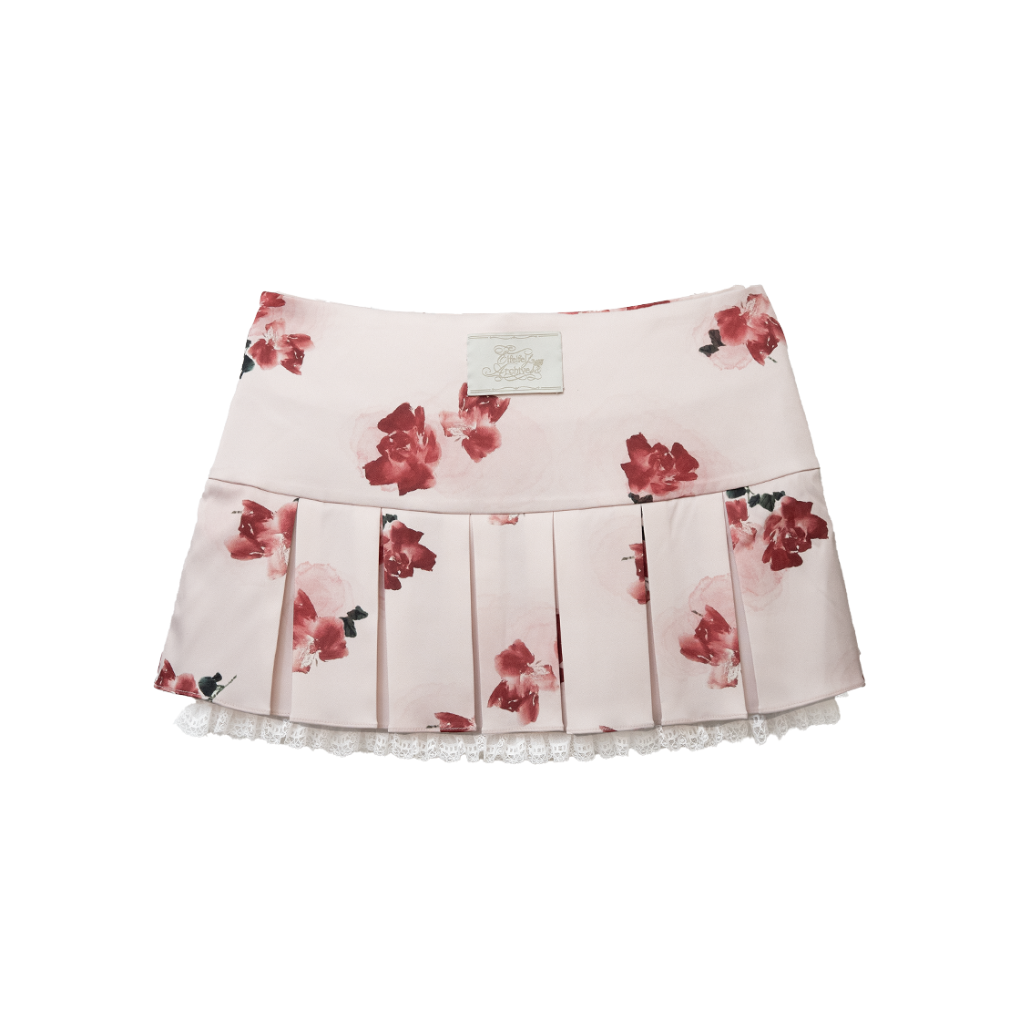 25SSSK01PK Elfelfelf Archives Floral Lace Pleats Skirt Pink
