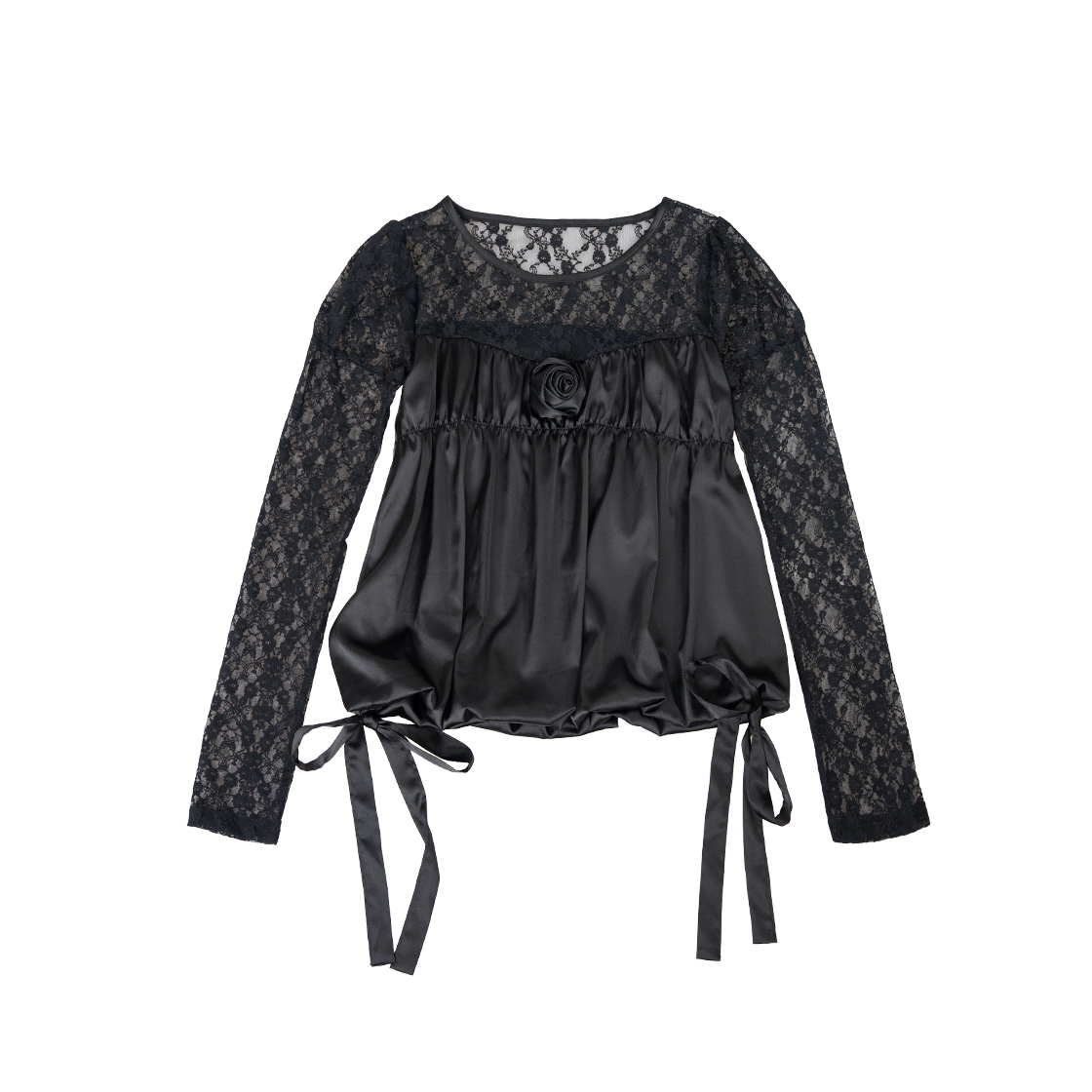 엘프엘프엘프아카이브스 코사지 퍼프 블라우스 블랙(Elfelfelf Archives Corsage Puff Blouse Black)