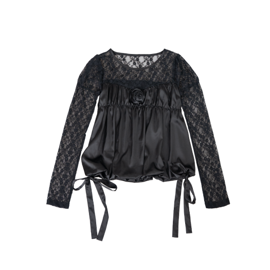 25SSBL01BK Elfelfelf Archives Corsage Puff Blouse Black