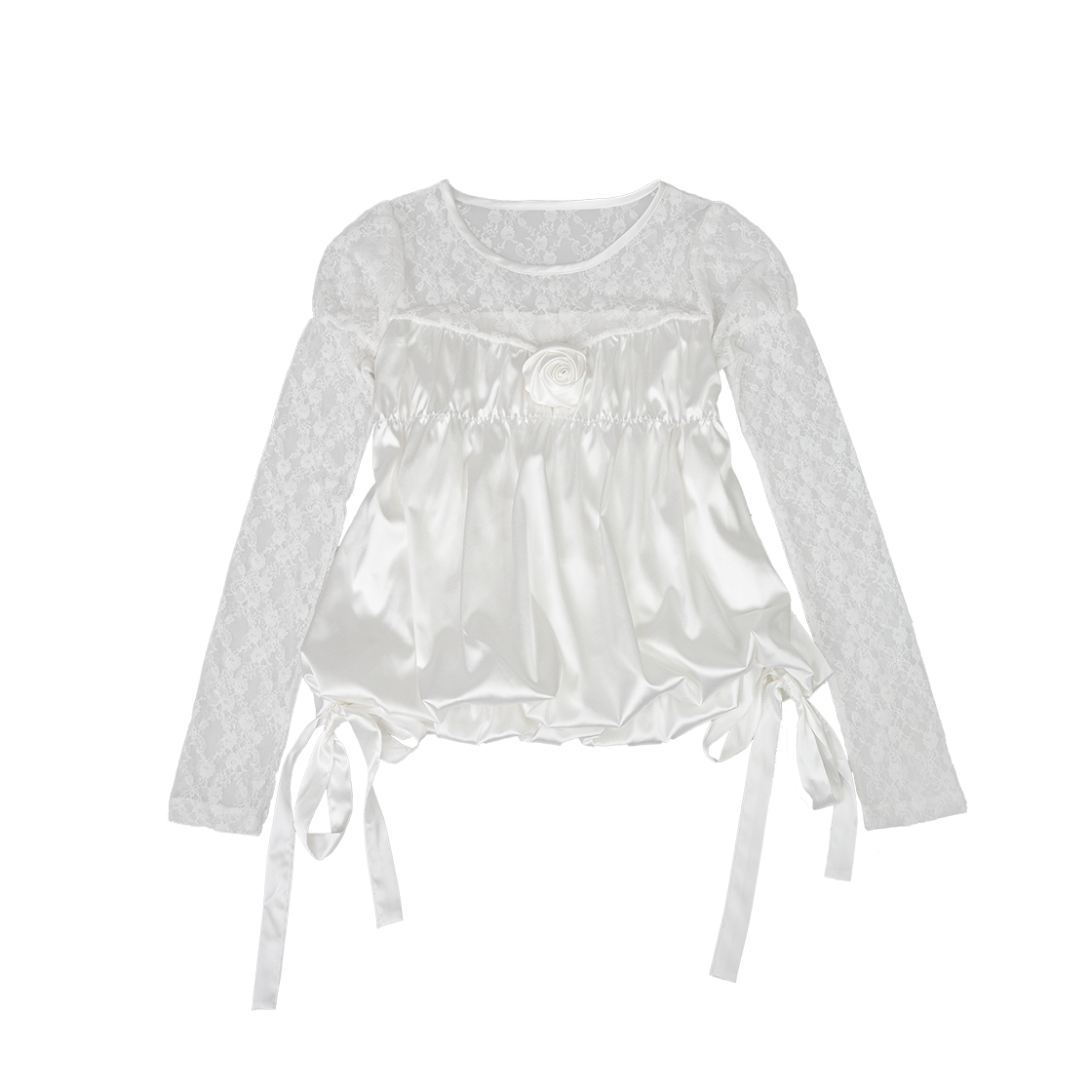 엘프엘프엘프아카이브스 코사지 퍼프 블라우스 아이보리(Elfelfelf Archives Corsage Puff Blouse Ivory)