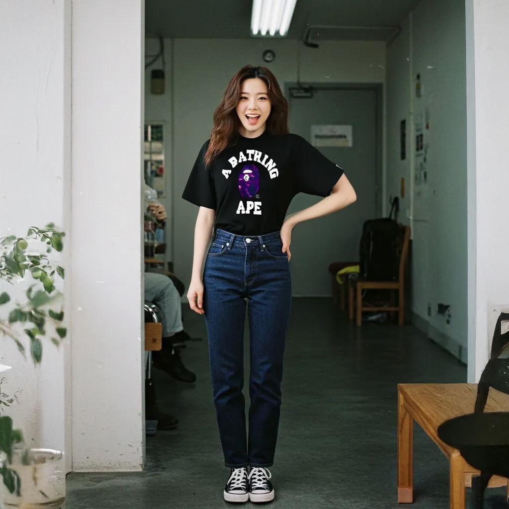 BAPE Color Camo College T-Shirt Black Purple 착용 스타일