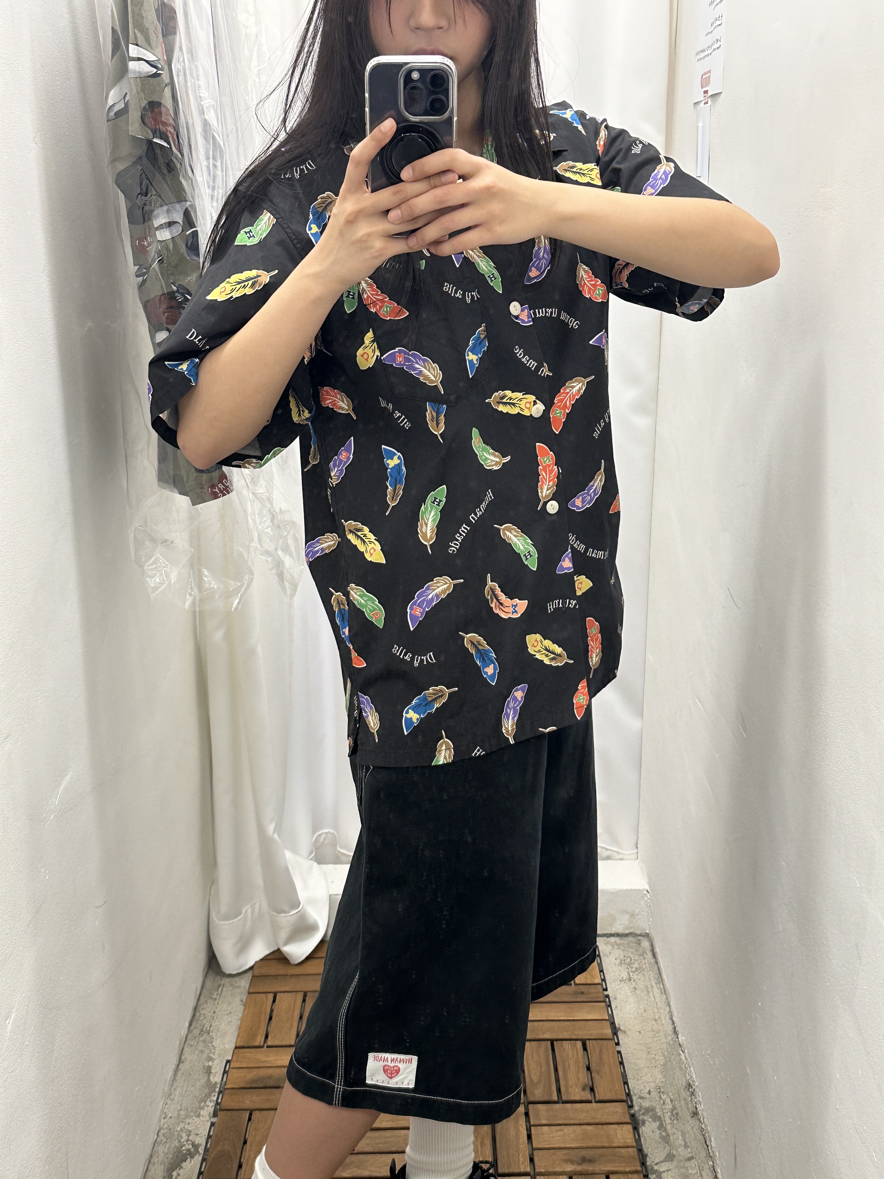 Human Made Duck S/S Shirt Olive Drab, Human Made Feather Aloha Shirt Black 착용 스타일 - 4