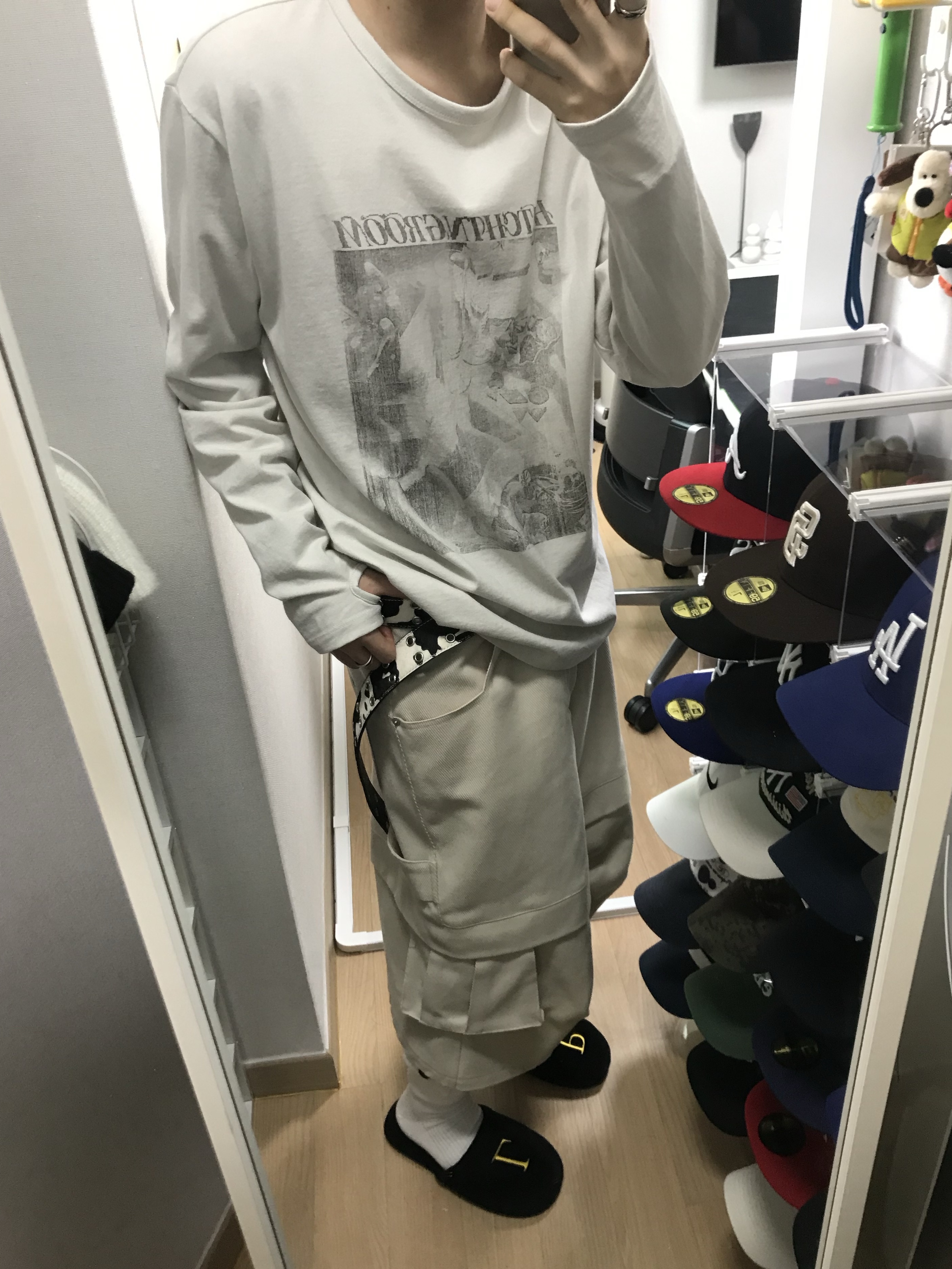 Kamien Titan Bermuda Pants Light Beige, Kamien x MJD Double Hole Belt Oreo Calf Hair 착용 스타일 - 1