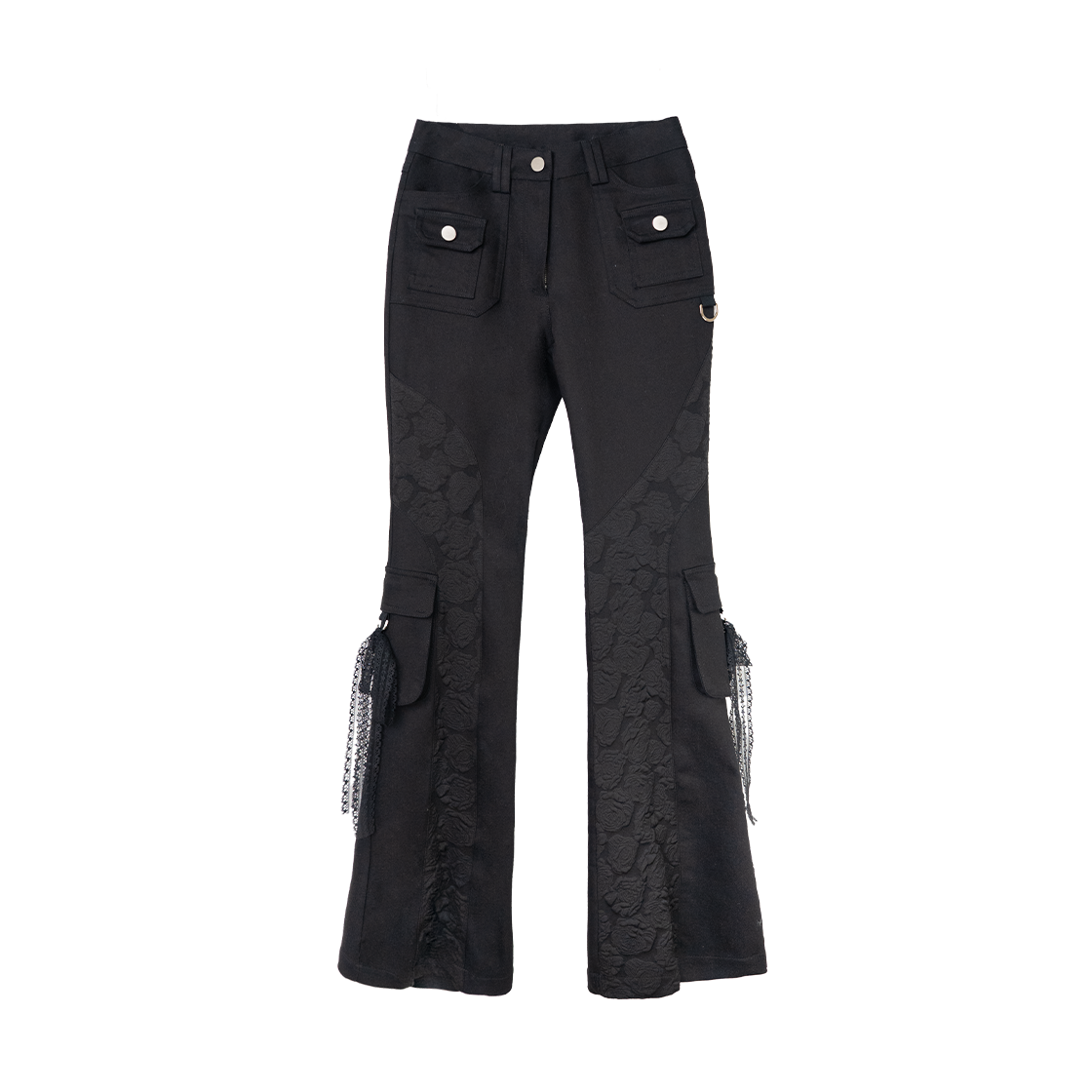 25SSPT01BK Elfelfelf Archives Rose Patch Bootcut Pants Black