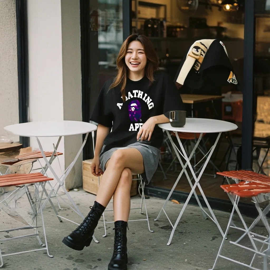 BAPE Color Camo College T-Shirt Black Purple 착용 스타일
