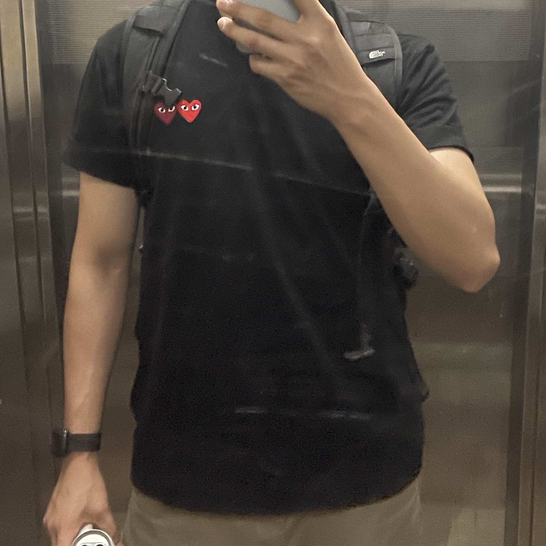 Play Comme des Garcons Double Heart T-Shirt Black 착용 스타일