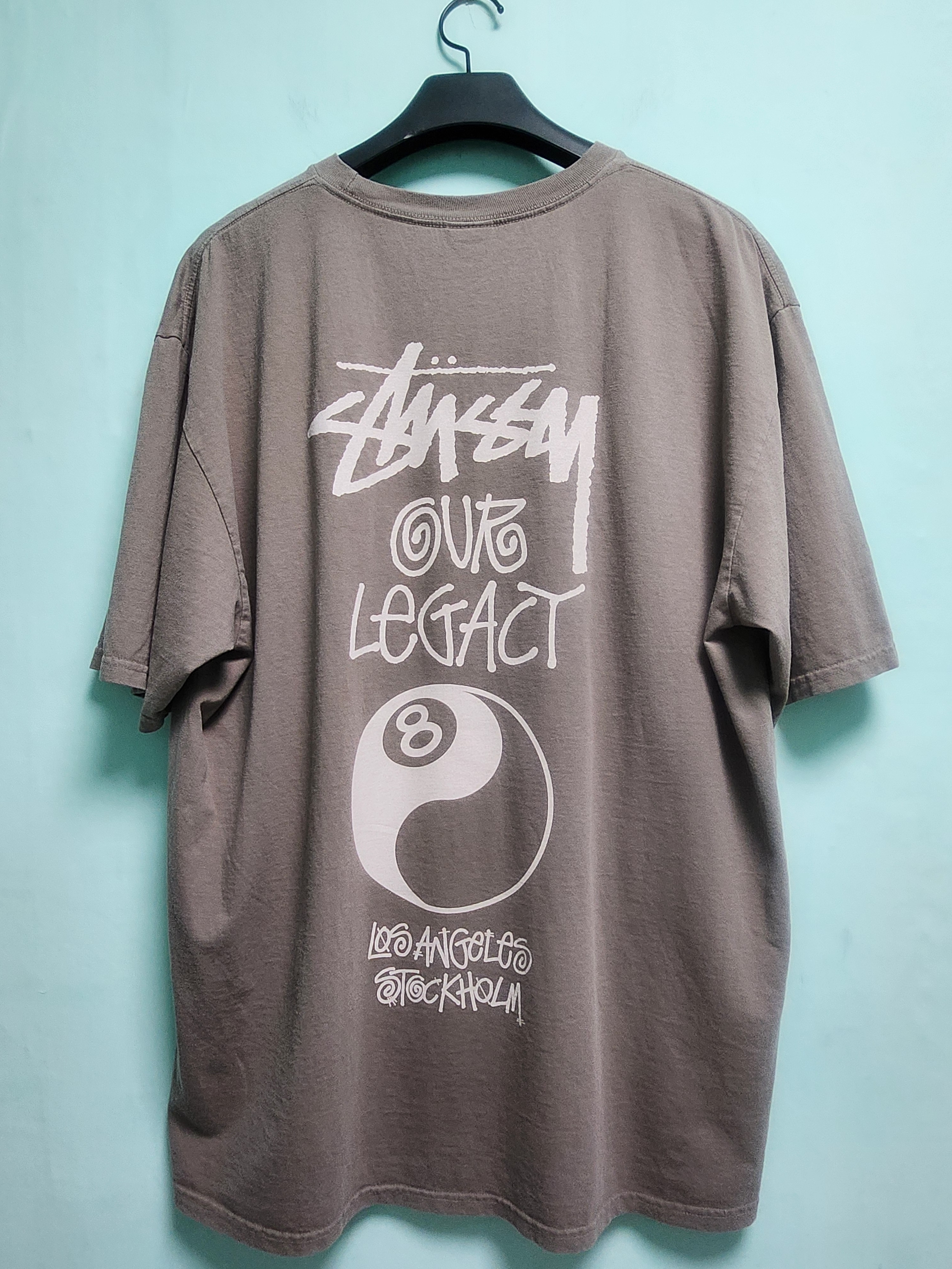 Stussy x Our Legacy Work Shop 8 Ball Pigment Dyed Yin Yang T-Shirt Taupe 착용 스타일