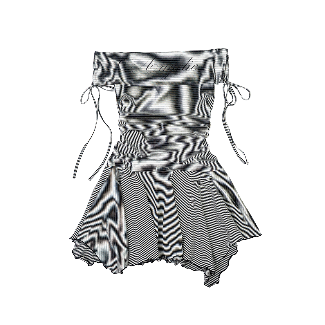 25SSOP01BK Elfelfelf Archives Angelic Stripe Dress Black - 대표 이미지 #1