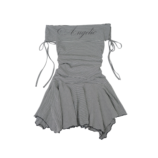25SSOP01BK Elfelfelf Archives Angelic Stripe Dress Black