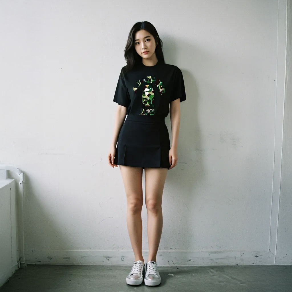 BAPE ABC Camo College T-Shirt Black Green 착용 스타일