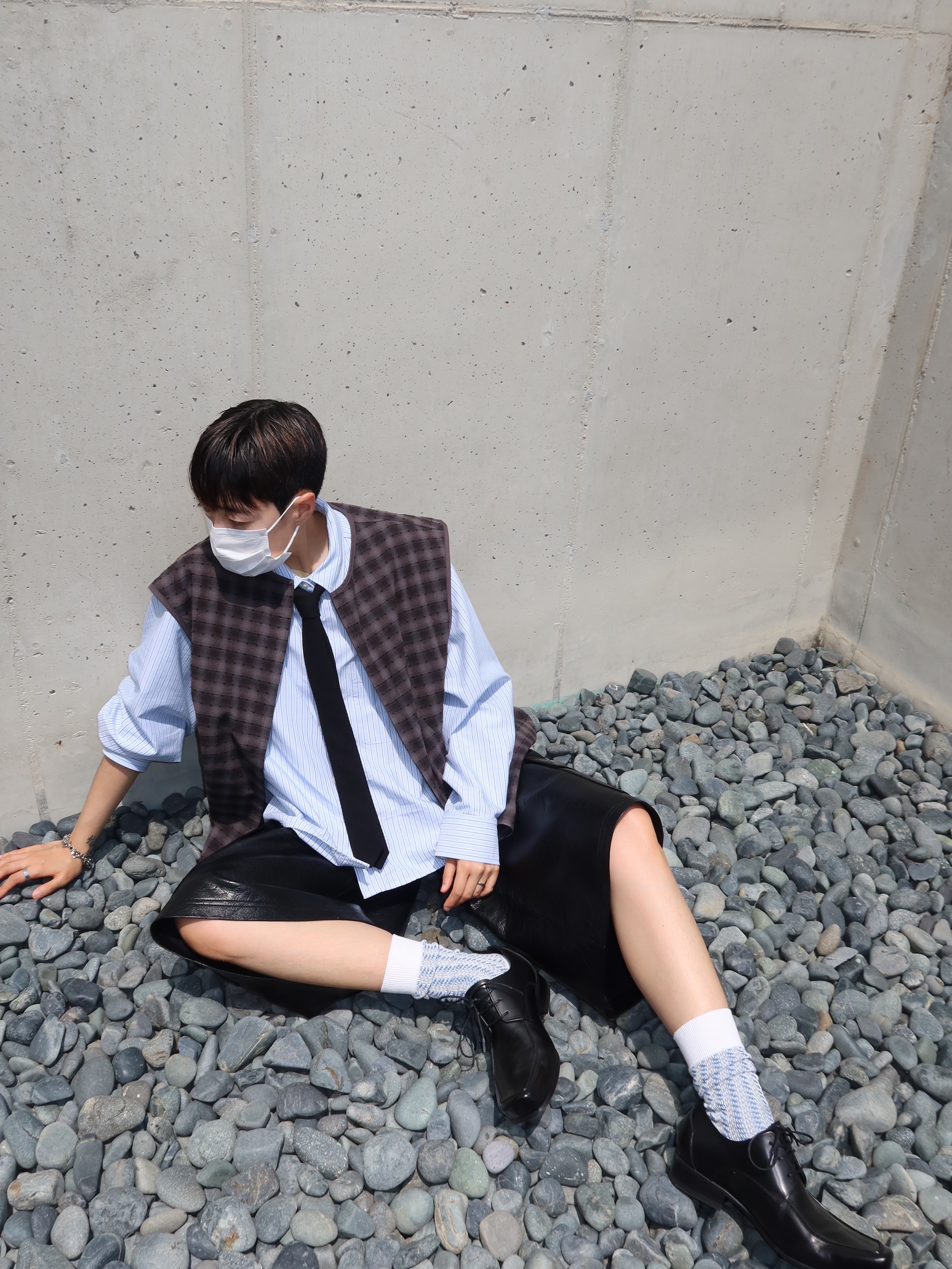 Hono Report Summer Breathable Vest Shadow Check, Hono Report Leaf Bracelet 착용 스타일 - 2