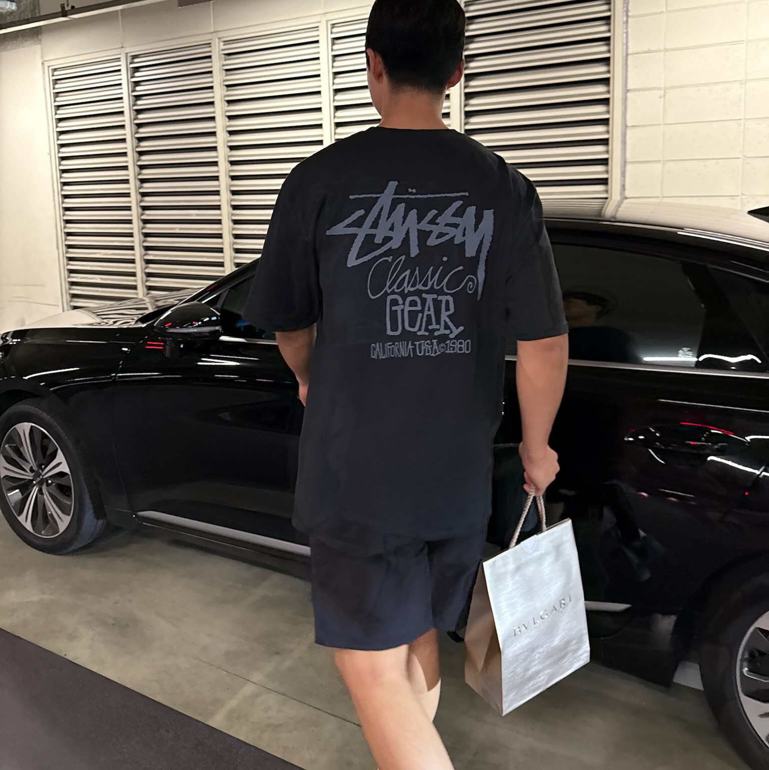 Stussy Pigment Dyed Classic Gear T-Shirt Black 착용 스타일