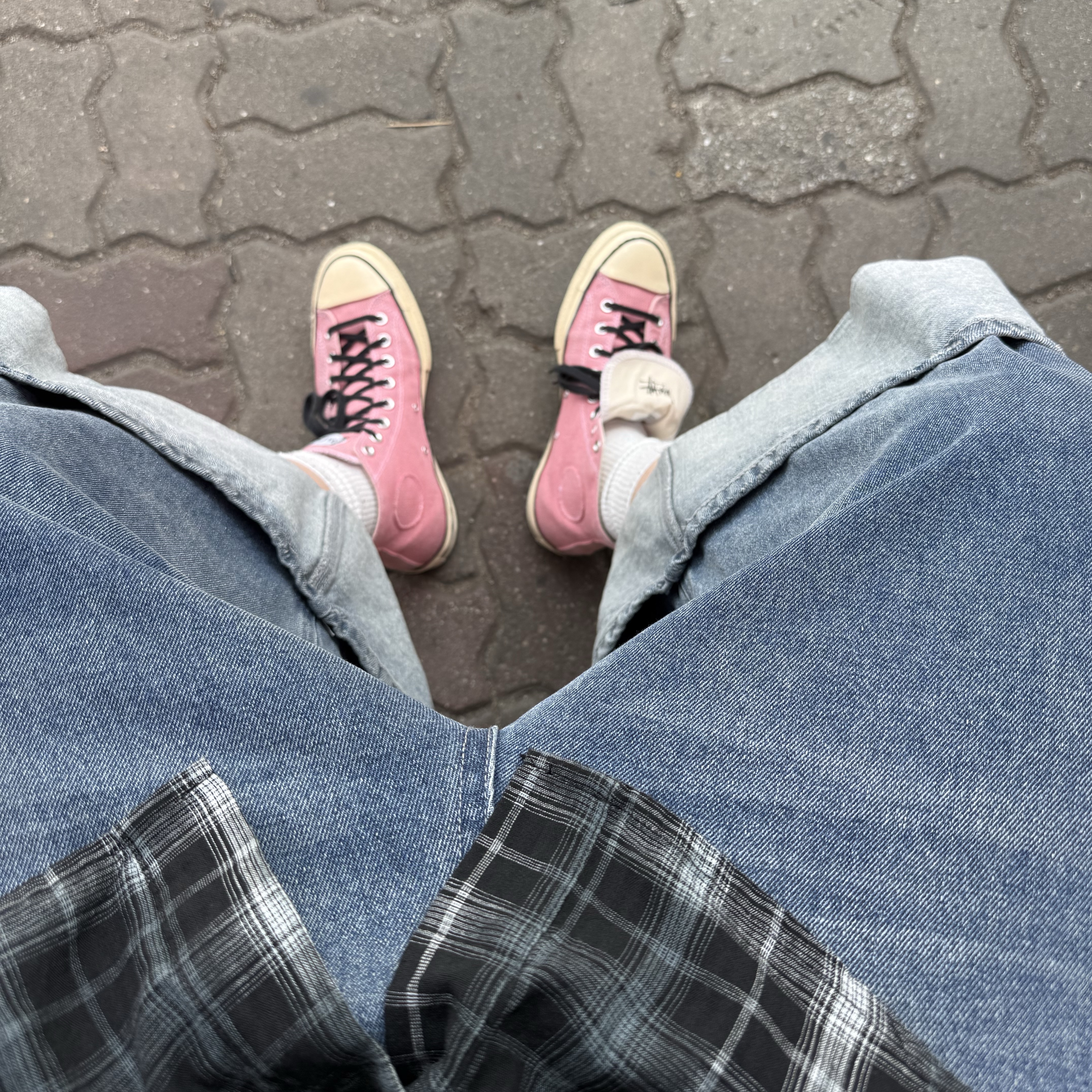Converse x Stussy Chuck 70 High Plumeria, NOMANUAL O.D Check Shirt Black 착용 스타일