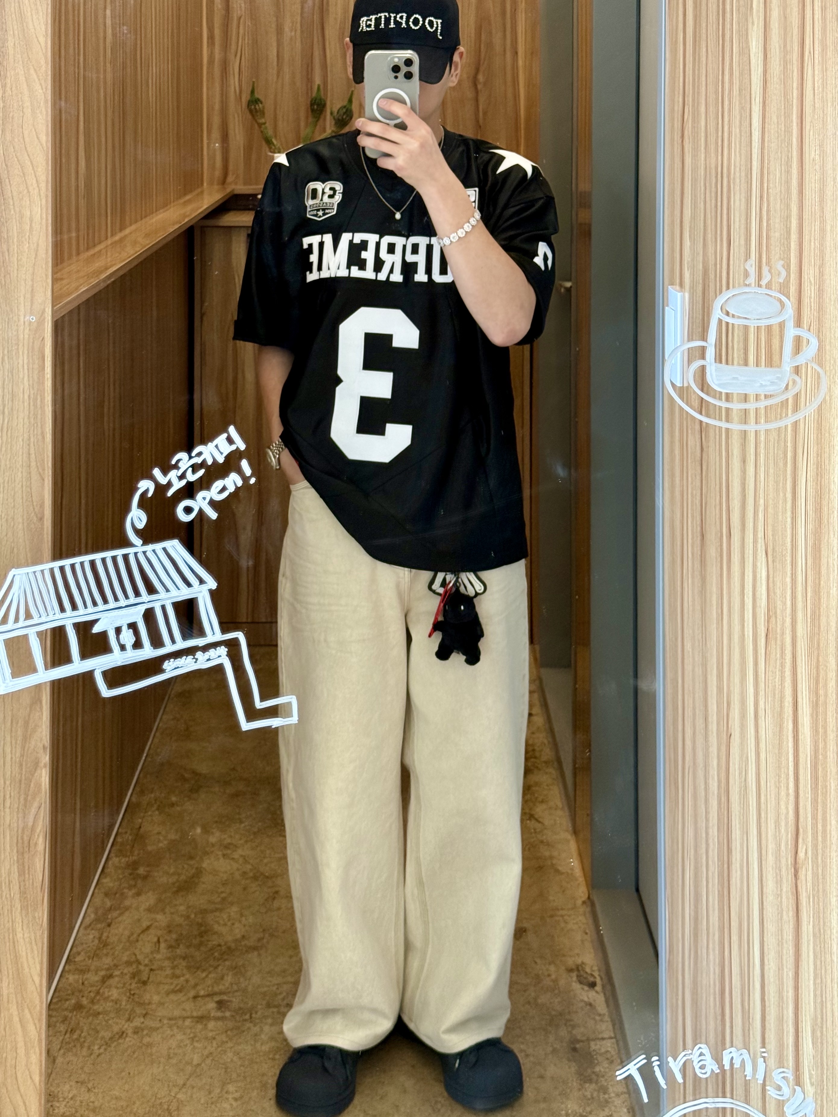 Post Archive Faction (Paf) x Joopiter Baseball Cap Black, Supreme Star Football Jersey Black - 24FW 착용 스타일 - 1