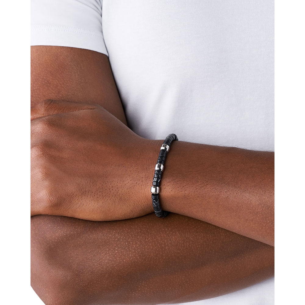 Diesel Dx1121 Agate Beads Stainless Steel Bracelet Black 착용 스타일