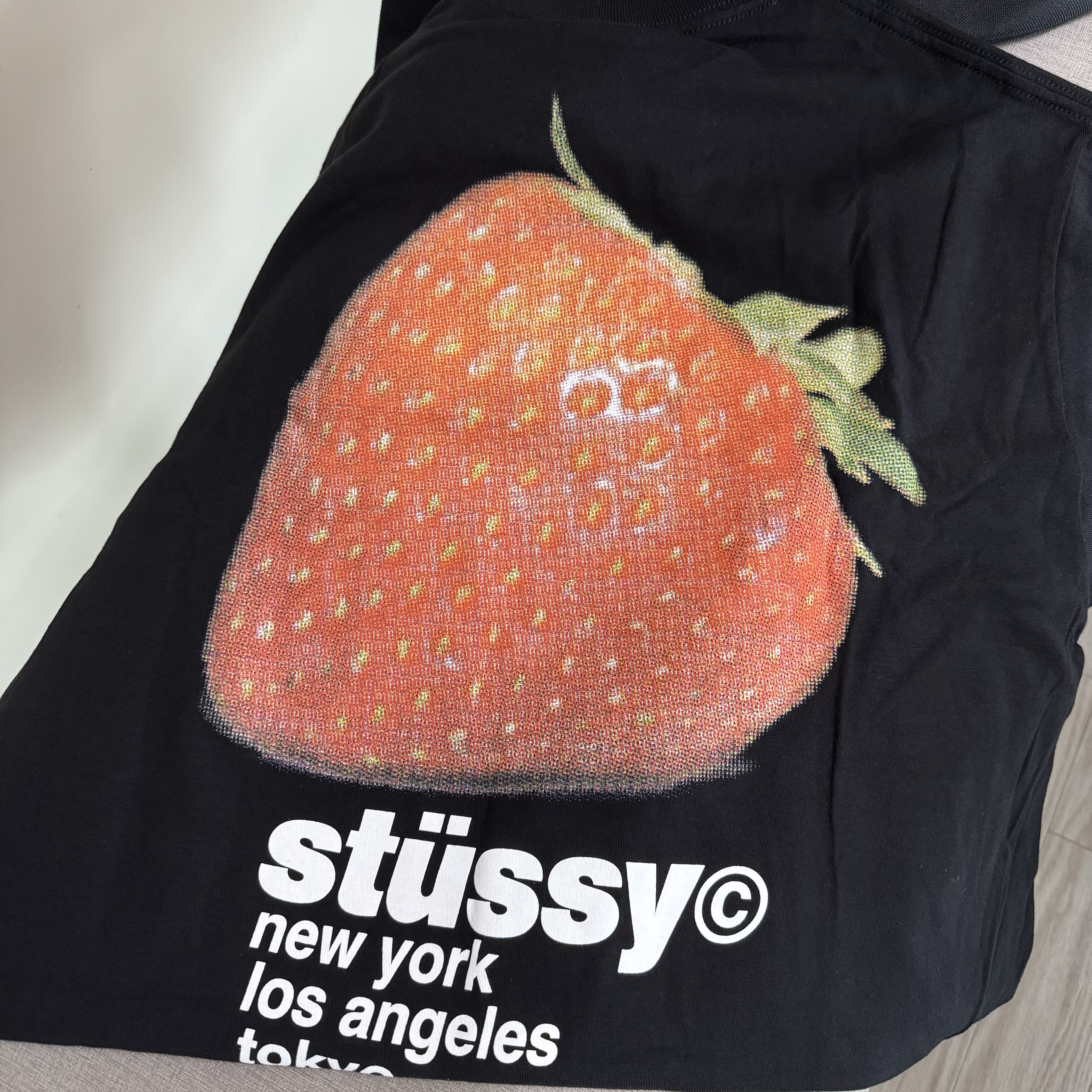 Stussy Strawberry T-Shirt Black 착용 스타일 - 2