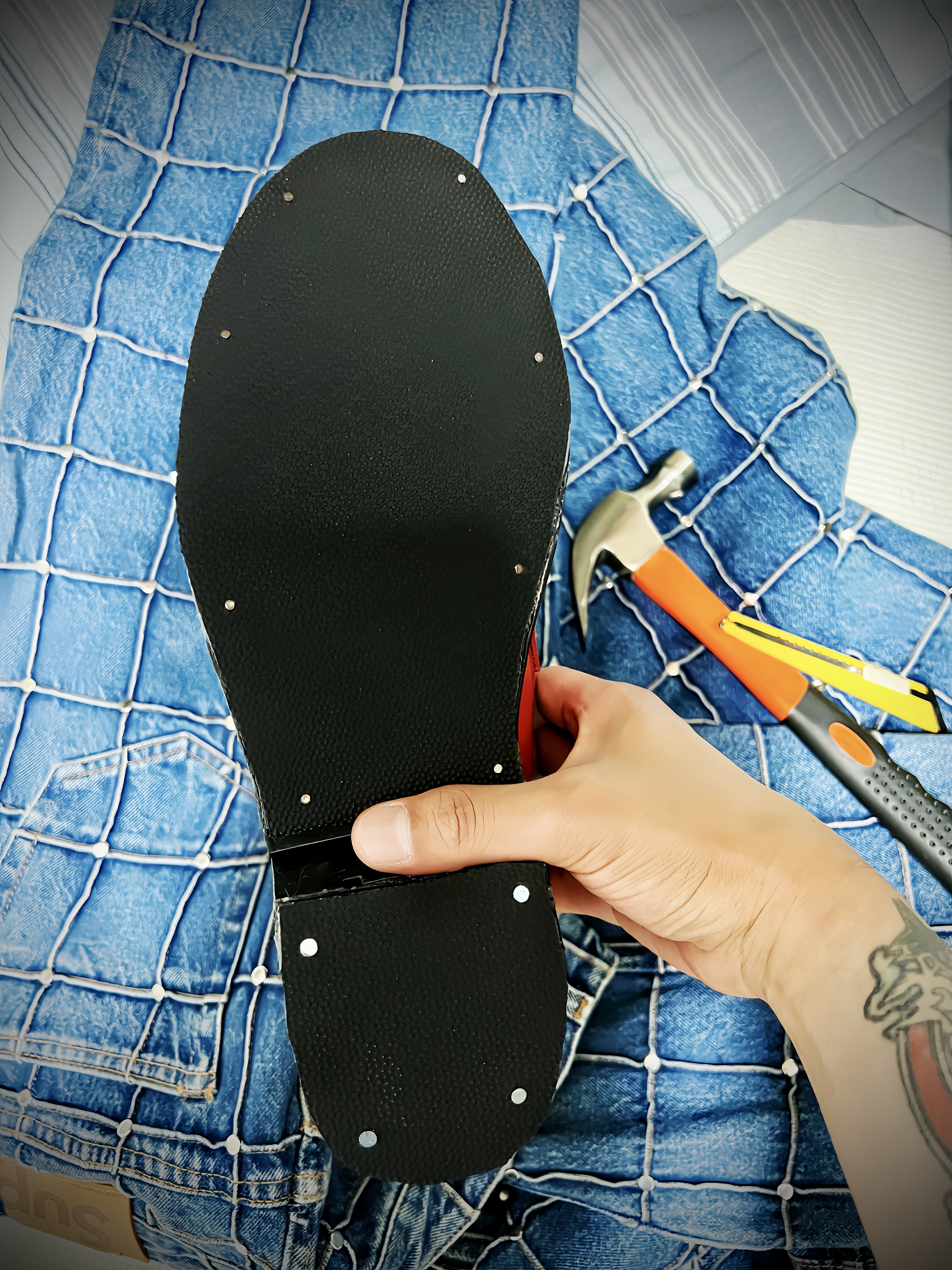 Dr. Martens x Supreme Studded Penton Loafers Red - 25SS, Supreme Studded Seam Denim Trucker Jacket Blue - 25SS ์ฐฉ์ฉ ์คํ์ผ - 4