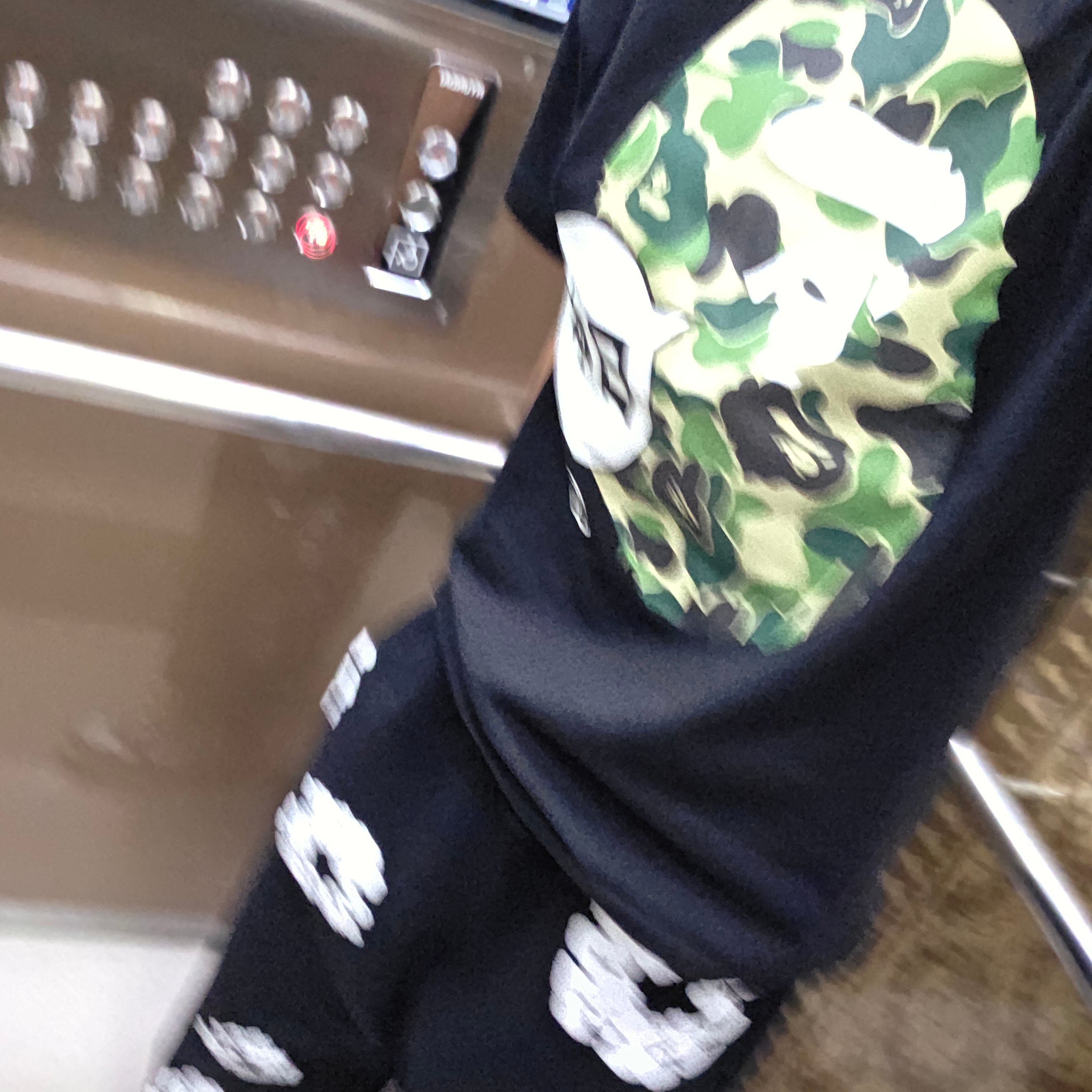 Denim Tears The Cotton Wreath Sweatpants Black, BAPE Japan Big Ape Head City T-Shirt Black 착용 스타일