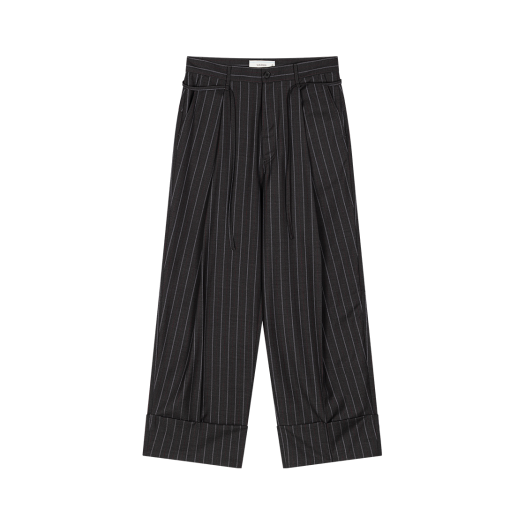 Waviness25205 Waviness Deep One Tuck Turn Up Slacks Charcoal Red Stripe