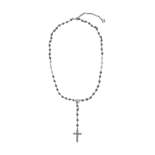 WA224 Haleine Cross Rosary Necklace Dove Grey
