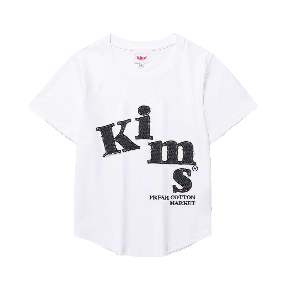 KIB5MFT530AWH Kims Fresh Cotton Market Messy Denim Applique Tee White