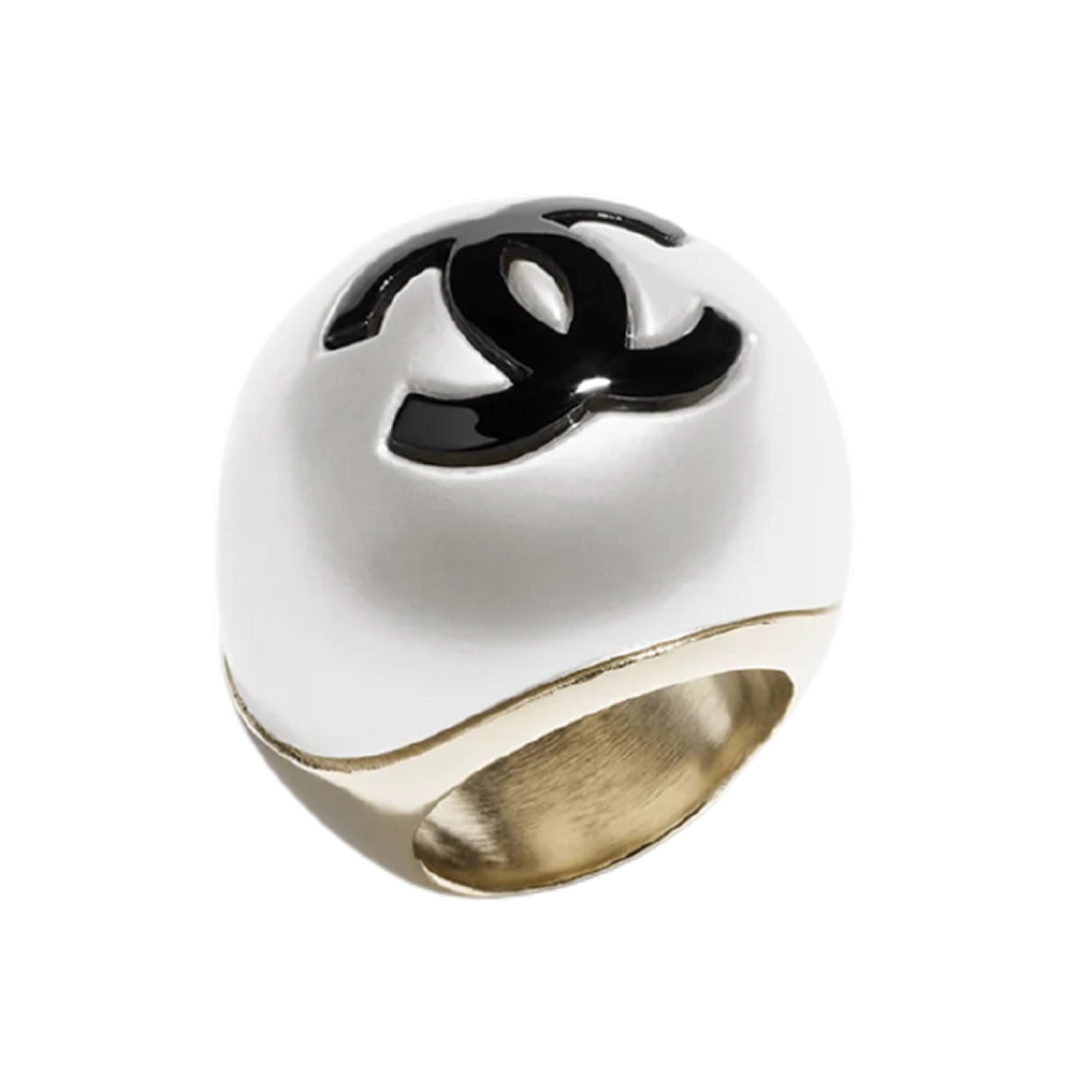 (W) 샤넬 링 메탈 레진 & 골드 펄리 화이트 블랙((W) Chanel Ring Metal Resin & Gold Pearly White Black) - 1