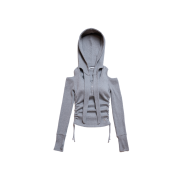 Don't Ask My Plan Off Shoulder Hooded Long Sleeve - Gray