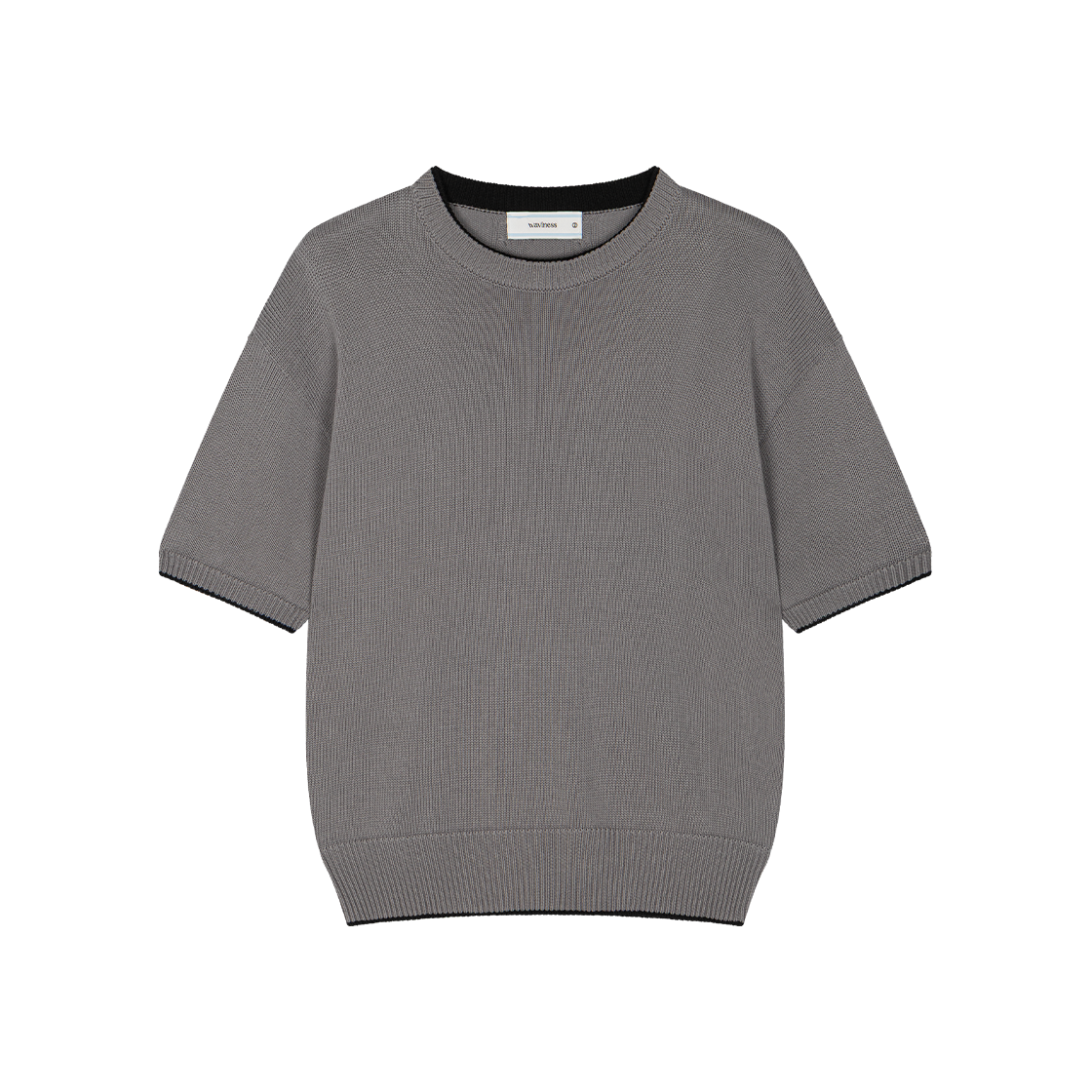 Waviness25211 Waviness Drift Round-Neck Half Knit Grey Black - 대표 이미지 #1