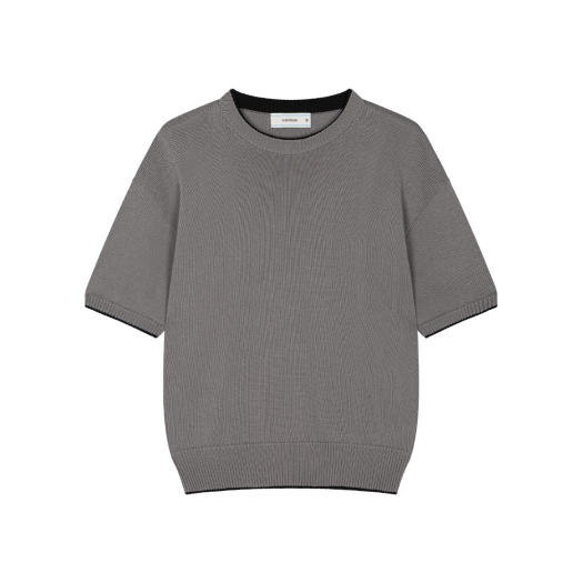 Waviness25211 Waviness Drift Round-Neck Half Knit Grey Black