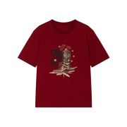 Waviness Western Boots Graphic T-Shirts Burgundy