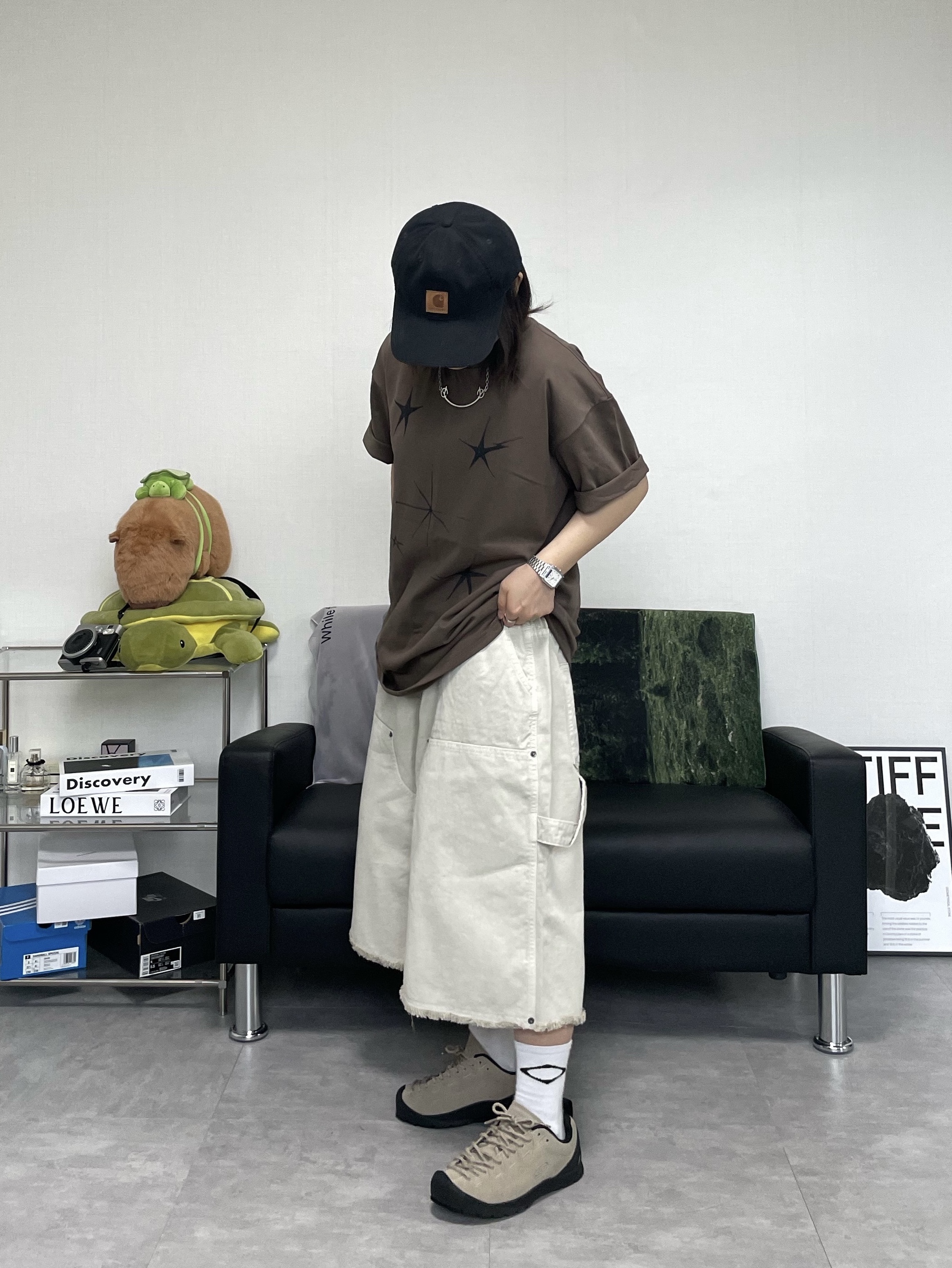 Carhartt Canvas Cap Black, (W) Keen Jasper Suede Sneakers Silver Mink 착용 스타일 - 2