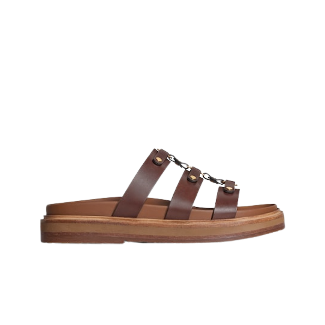 357283778C-19DK (W) Celine Tippi Slide Sandal in Vegetal Tanning Calfskin Dark Brown
