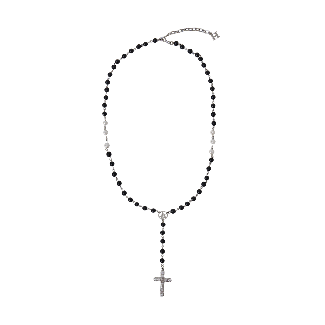알렌느 크로스 로서리 네클리스 블랙(Haleine Cross Rosary Necklace Black)
