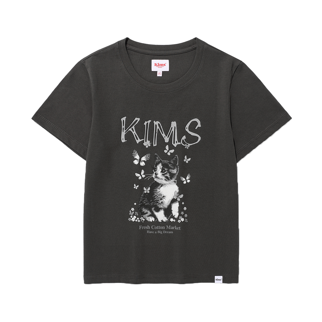 KIB5MFT510ACH Kims Fresh Cotton Market Butterfly Cat Tee Charcoal