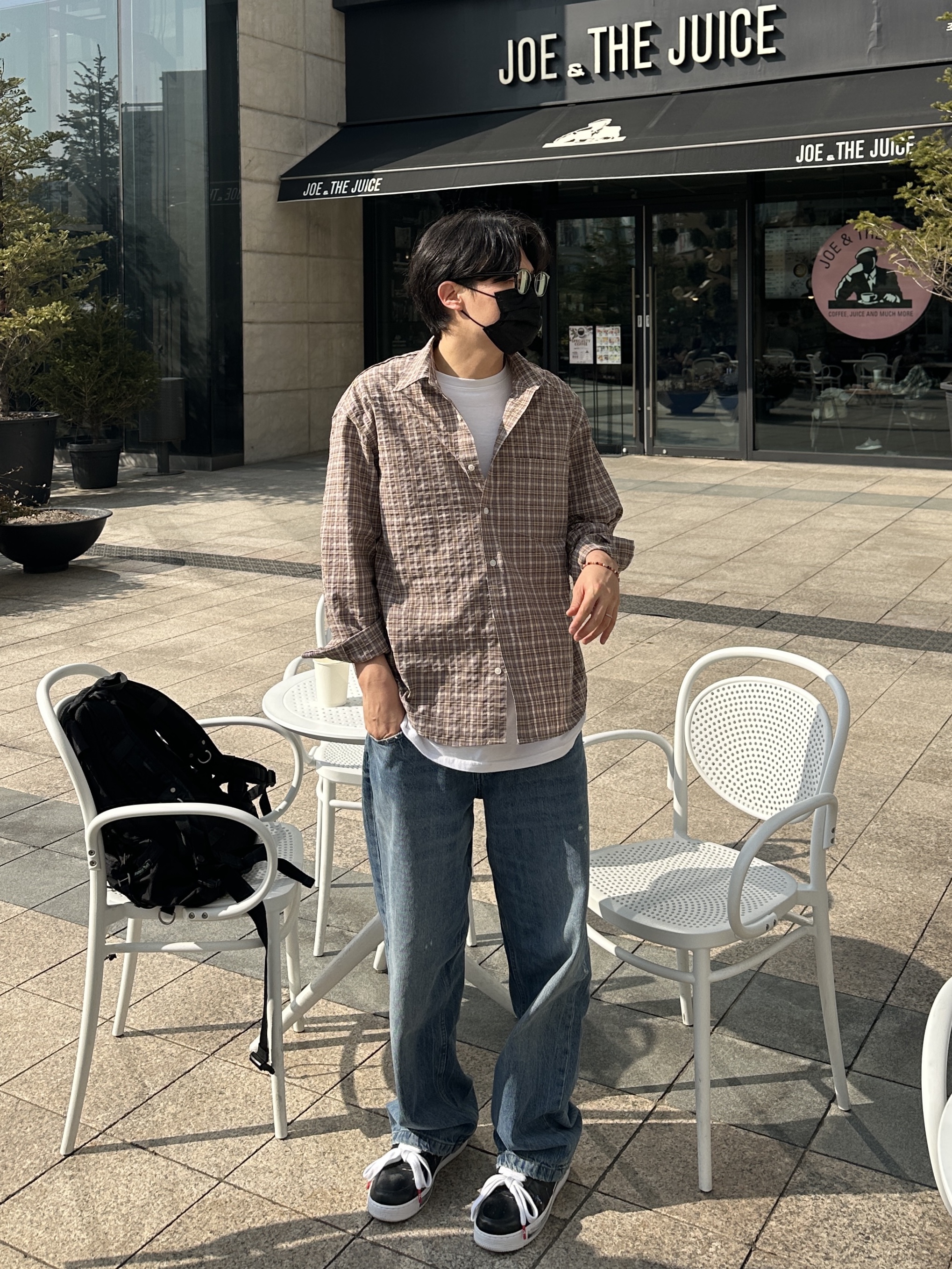 Nike x Peaceminusone Air Force 1 Low Para-Noise 3.0 Black and Multicolor, Permanent Archive Fine Checkered Shirt Purple & Yellow 착용 스타일